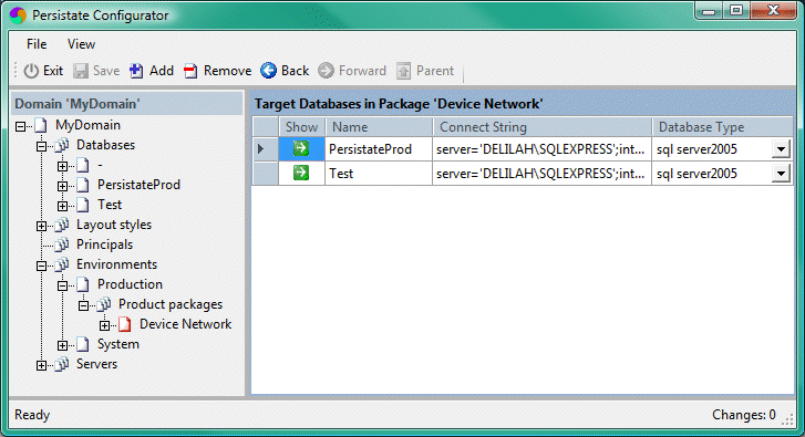 The test database has been added to the device network target databases